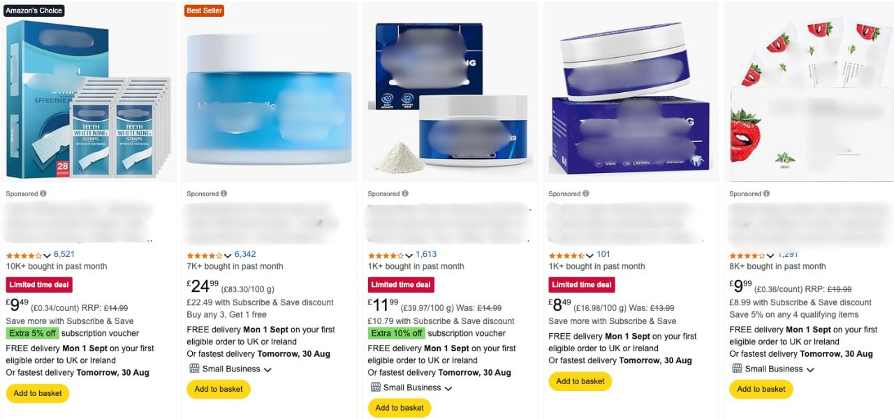 Over the counter whitening products